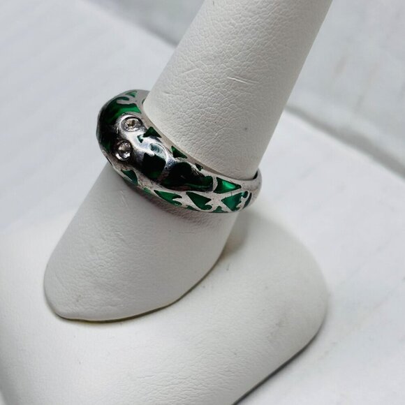 Vintage Sterling Silver Green Glass and Diamonique Stone Ring Size 8 - Picture 5 of 6